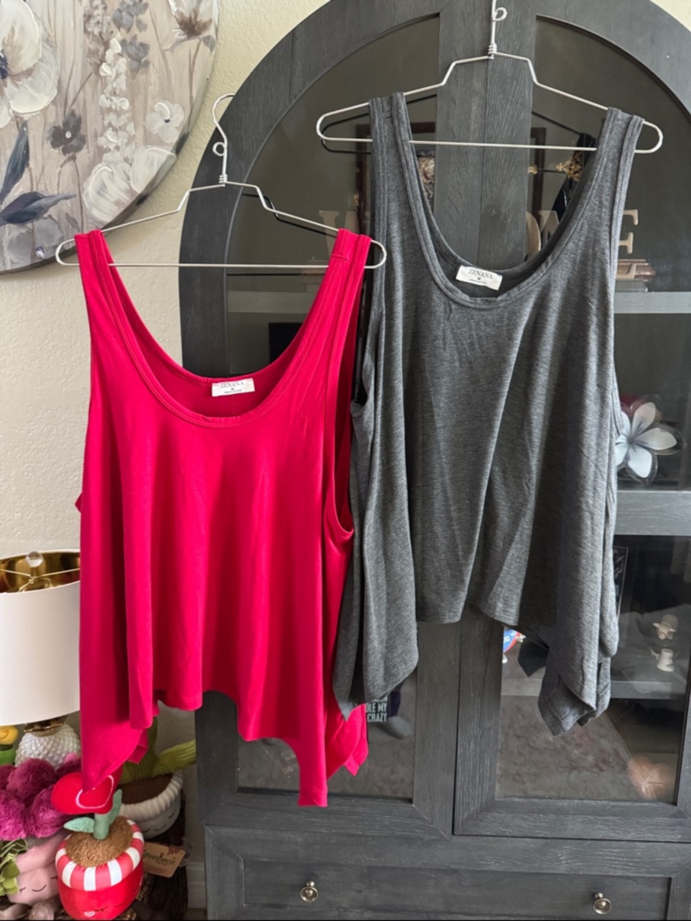 Zenana cherry red & Charcoal Swing Tank Tops - Women's Duo
